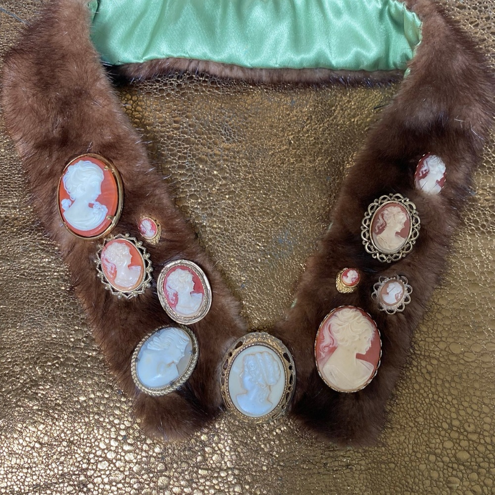 Vintage Mink Collar with Removable Antique Cameo’s